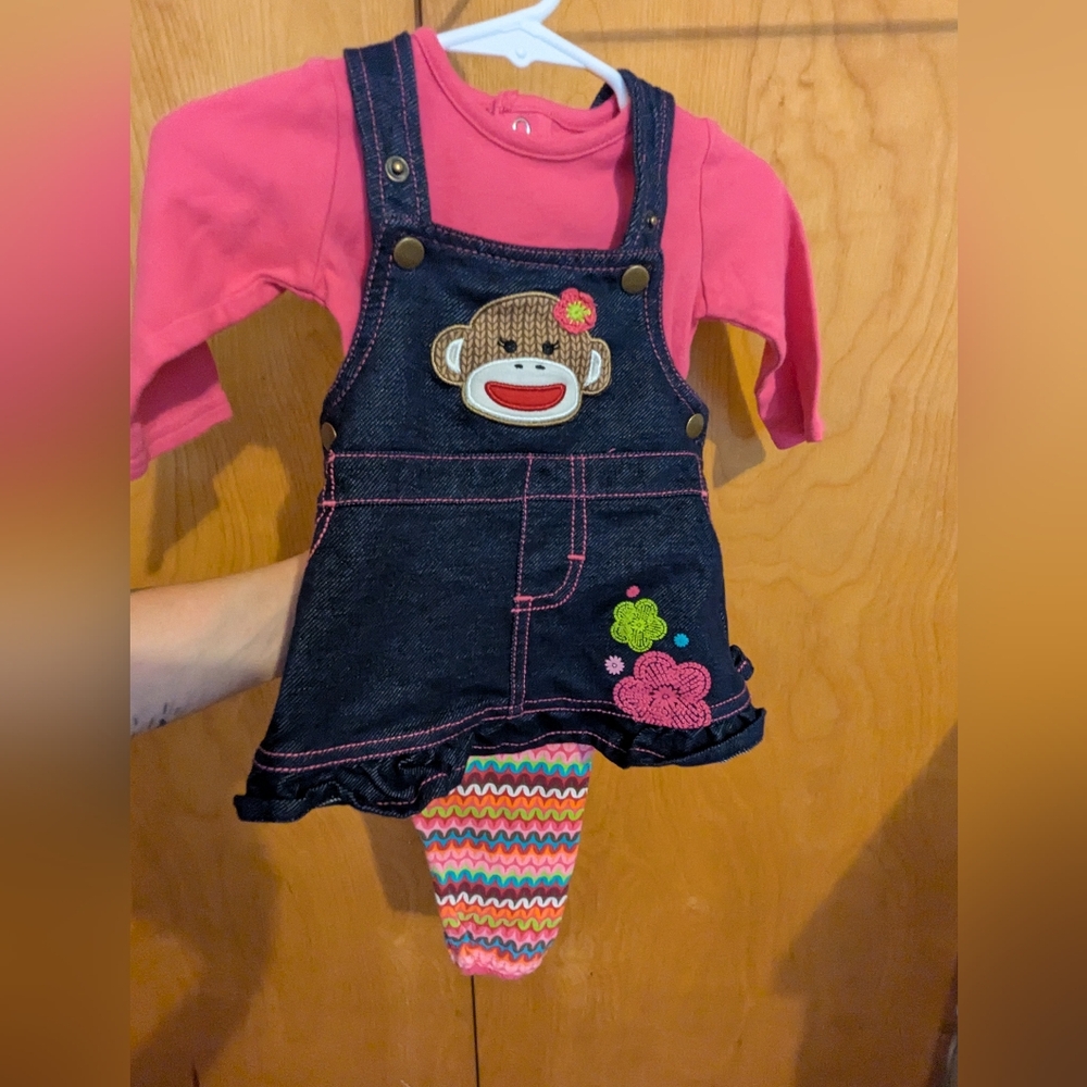Sock Monkey Baby Starters Overalls Dress with Shirt And Pants